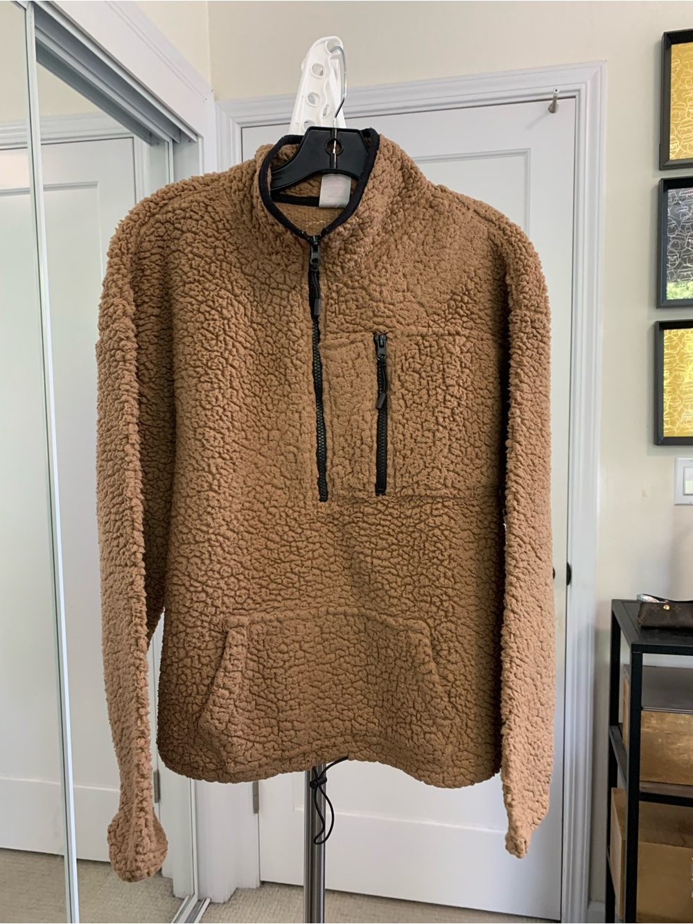 No Boundaries Women's Brown Teddy Fleece Quarter-Zip Pullover